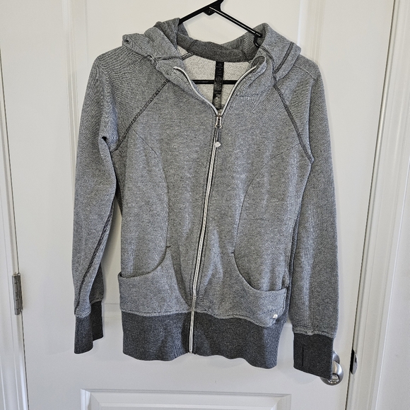 90 degree zip up gray and white stripe hoodie with thumb holes M - Picture 1 of 5